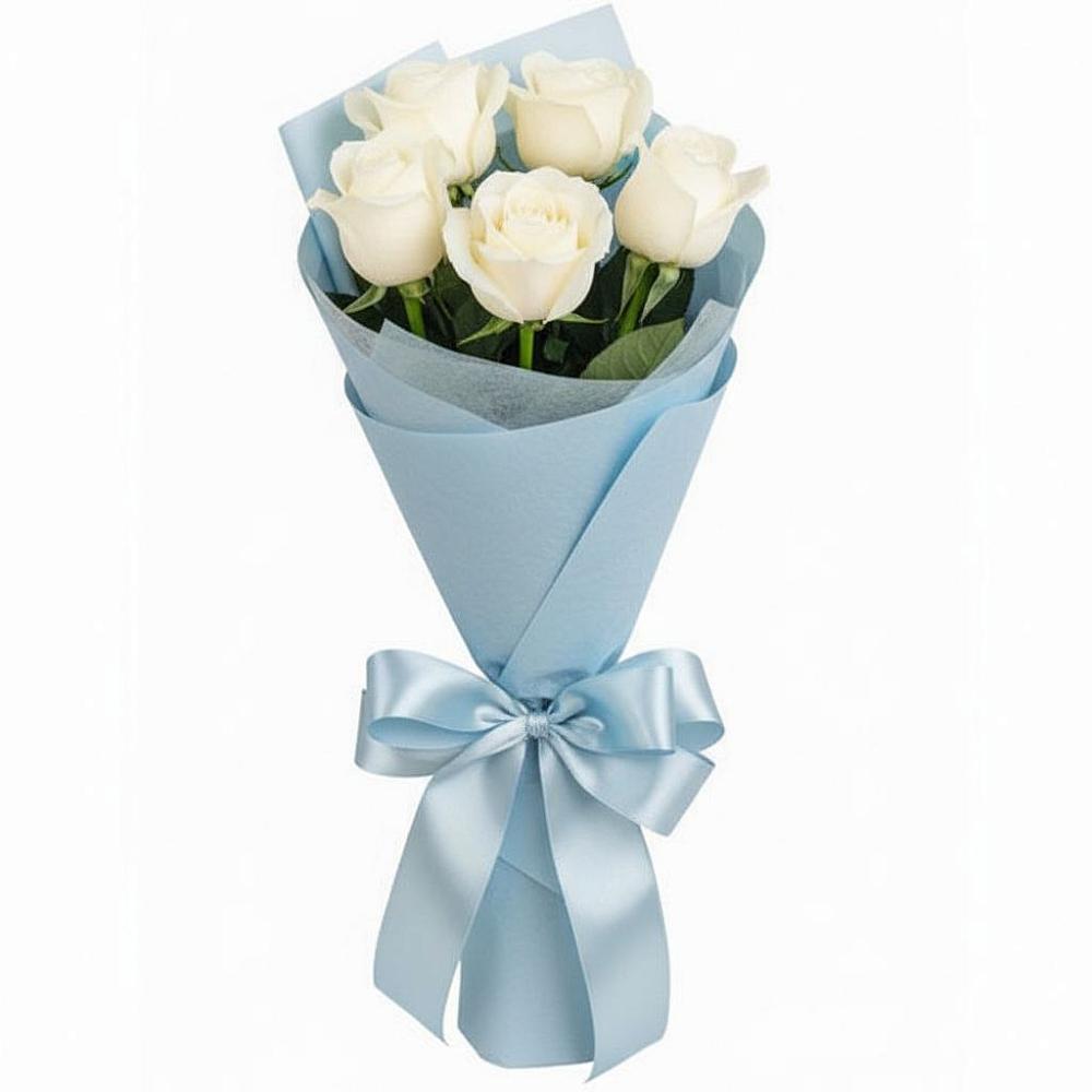 Букет 5 Белых роз Проуд в Онеге