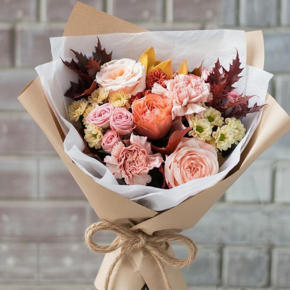 Букет цветов из: Гвоздики, Хризантемы и Розы в Онеге