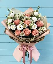 Букет цветов из:  Розы, Альстромерии и Лизиантусы #REPLACE_PRED# Онеге