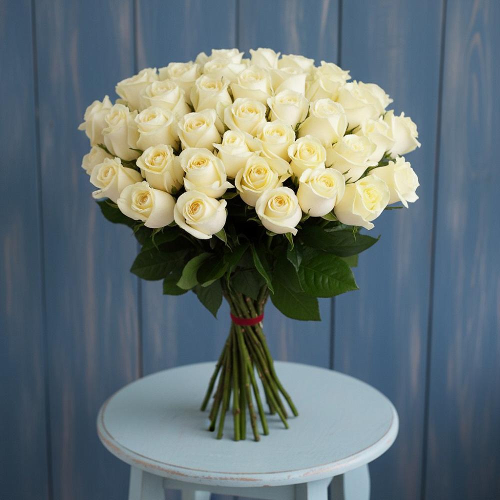 Букет 51 Белая роза Эдлесс Лав в Онеге