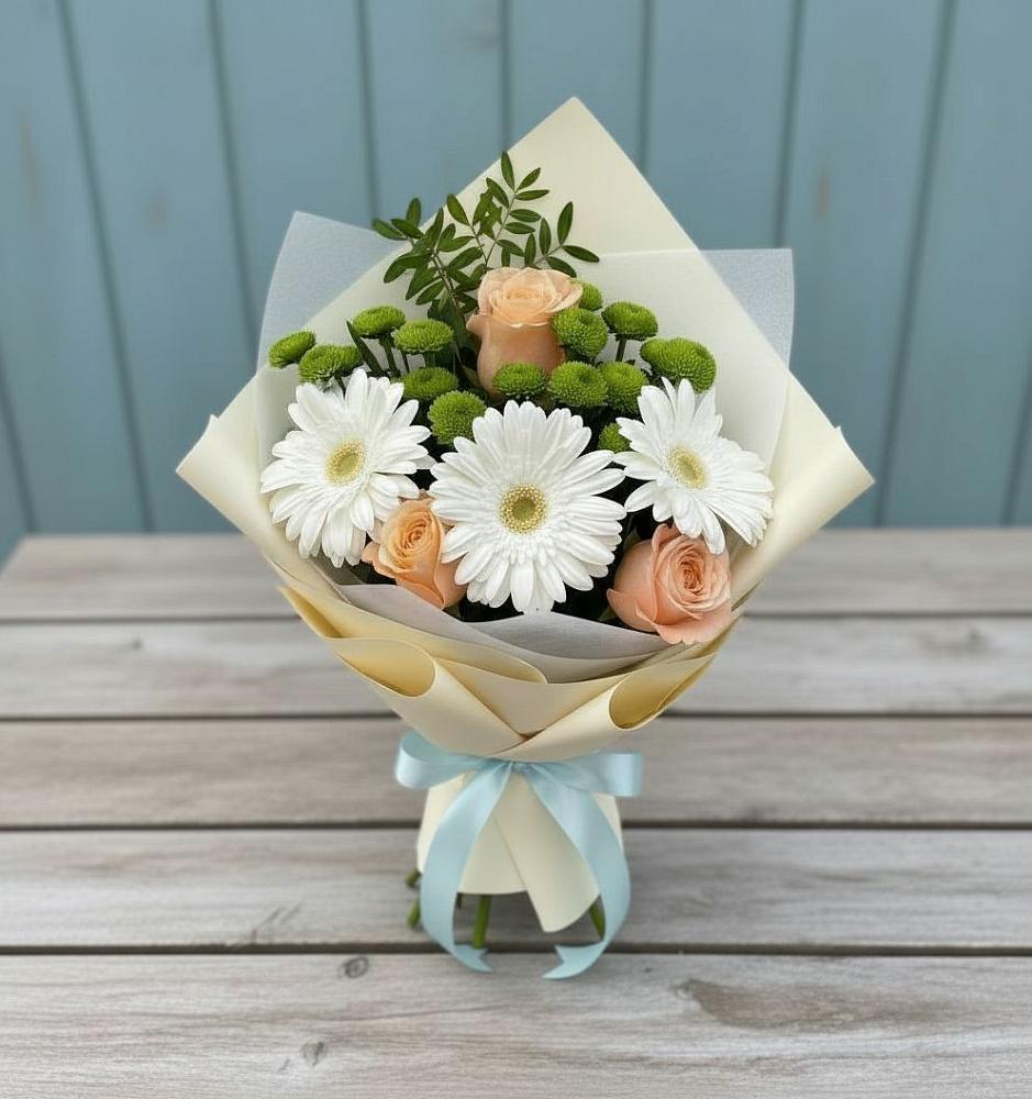 Букет цветов из: Герберы, Розы и Хризантемы в Онеге