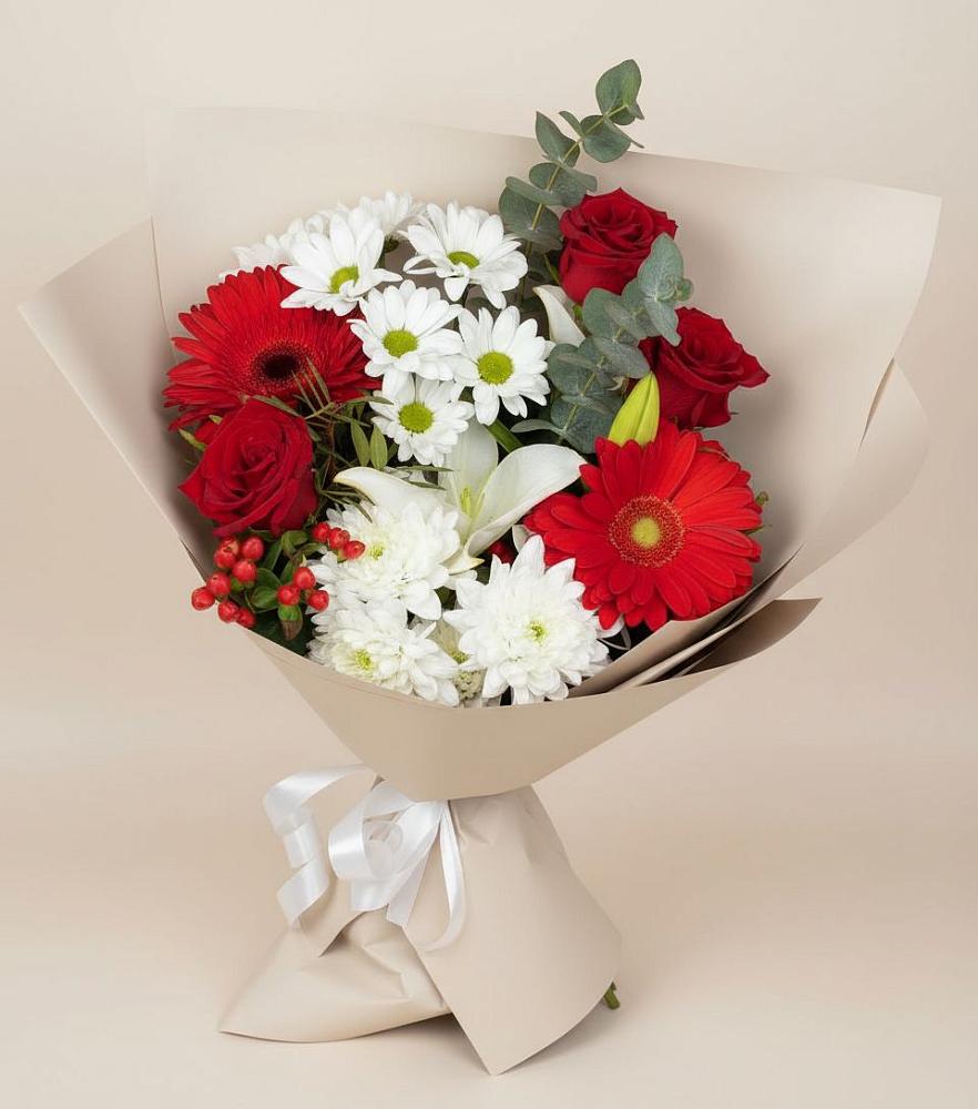Букет цветов из: Розы, Хризантемы, Герберы и Лилии в Онеге