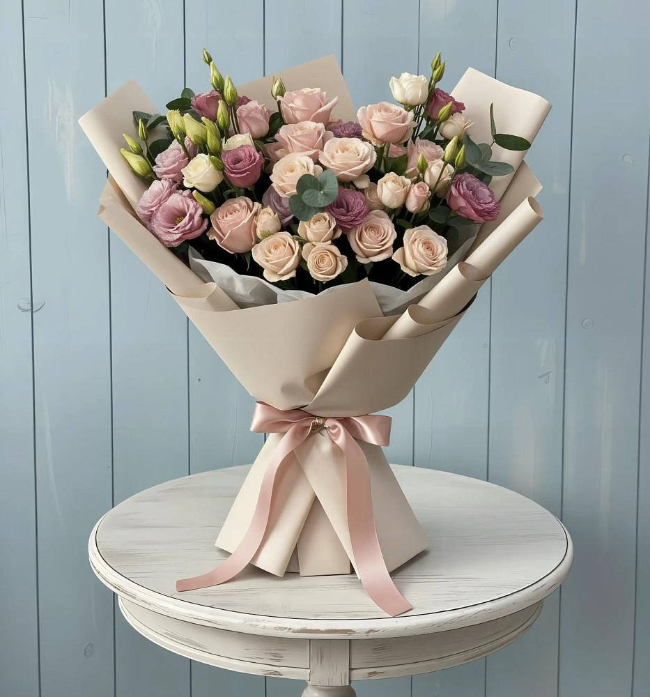 Букет цветов из: Розы и Лизиантусы в Онеге