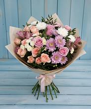 Букет цветов из:  Хризантемы, Розы и Альстромерии в Онеге